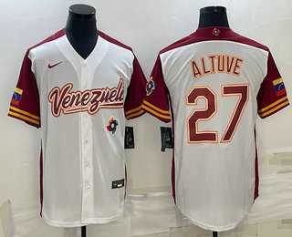 Mens Venezuela Baseball #27 Jose Altuve 2023 White World Baseball Classic Stitched Jersey